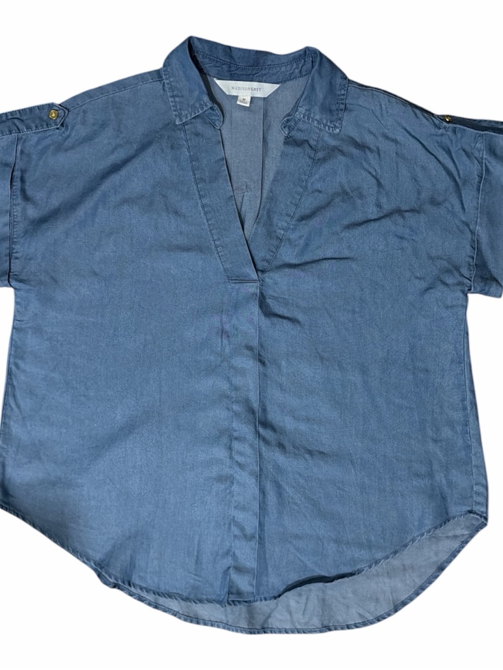 MADISON GREY Soft Chambray V-Neck Button Front Top 100% Lyocell